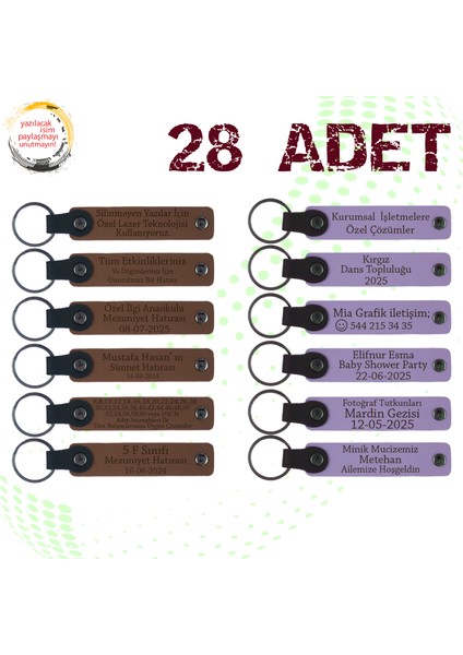 A Kahve & Mor Menekşe, Kına Gecesi Katılımcılarına Anı, 28’li Set, Mesajlı Deri Hatıra Anahtarlık