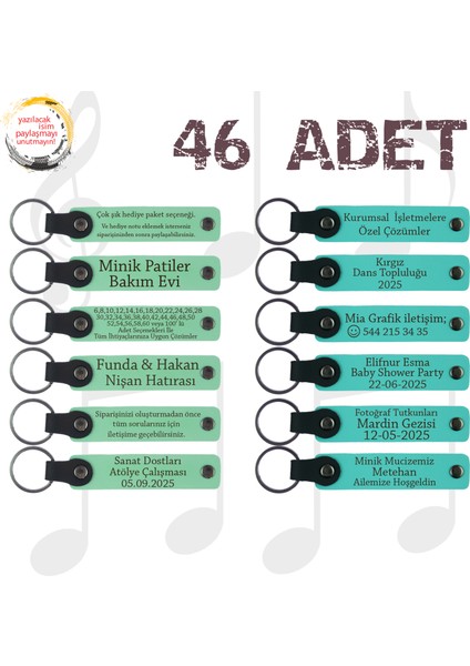 Yeşil & Turkuaz, Akraba Gecelerine Özel Armağan, 46’lı Set, Kişiye Özel Yazılı Deri Anahtarlık