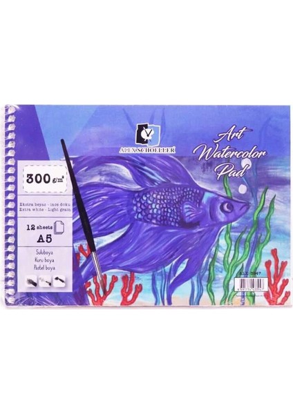 Art Watercolour Pad Spiralli Sulu Boya Defteri Blok 300 Gr. A5 12 Yaprak