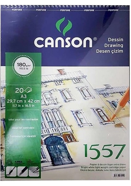 1557 Dessin Resim ve Eskiz Çizim Defteri 180 Gr. A3 20 Sayfa