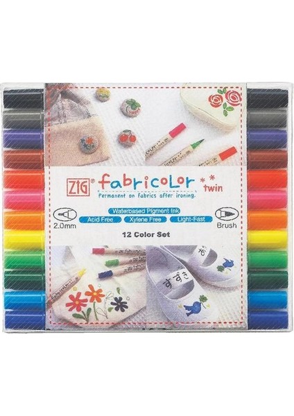 Fabricolor Twin Çift Uçlu Kumaş Tekstil Boyama Kalemi Seti 12 Renk
