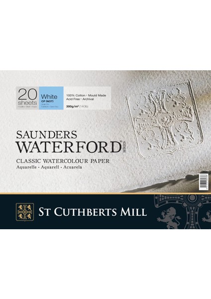 St. Cuthberts Mill Saunders Waterford Sulu Boya Defteri Blok Soğuk Baskı - Orta Doku 300 Gr. 26X36 Cm. 20 Yaprak