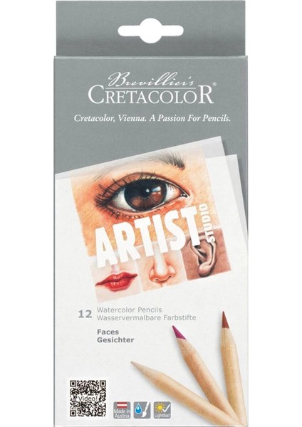 Artist Studio Watercolor Pencils Faces Set 12 Renk Sulandırılabilir Portre Çizim Kalemi Seti