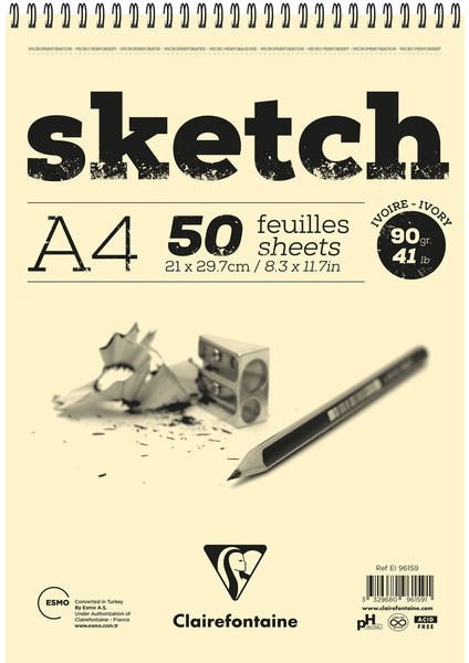 Ivory Sketch Eskiz Çizim Defteri Üstten Spiralli 90 Gr. A4 50 Yp.