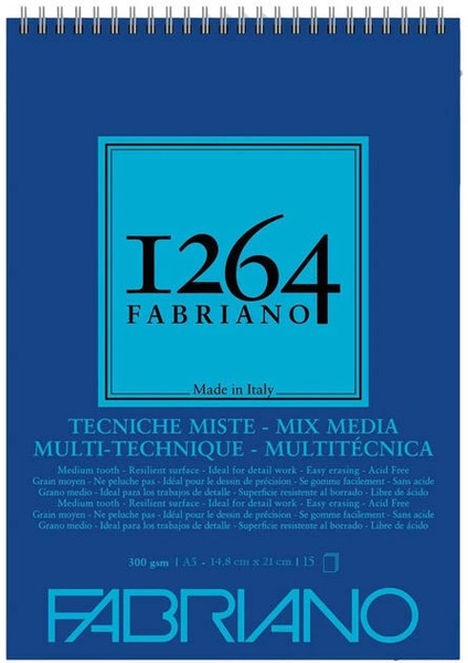 1264 Mix Media Üstten Spiralli Çok Amaçlı Eskiz Çizim Defteri 300 Gr. A5 15 Yaprak