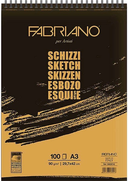 Schizzi Sketch Pad Spiralli Eskiz Çizim Defteri 90 Gr. A3 100 Yaprak