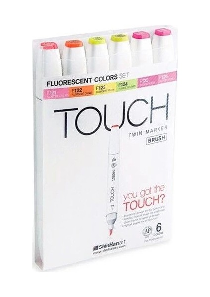 Touch Twin Brush Marker Fırça Uçlu Marker Seti 6 Renk Florasan Renkler