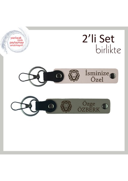 Kaplan Temalı Şık Hediye, Erkek Tarzını Tamamlayan Isim Yazılabilir Anahtarlık Set, Pudra-Kül Gri