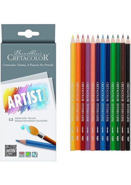 Artist Studio Watercolor Pencils Sulandırılabilir Boya Kalemi Seti 12 Renk
