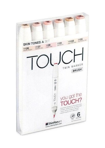 Touch Twin Brush Marker Fırça Uçlu Marker Seti 6 Renk Ten Renkleri A