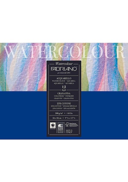 Watercolour Sulu Boya Defteri Blok Soğuk Baskı 300 Gr. 24X32 Cm. 12 Yaprak