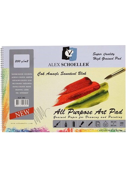 Çok Amaçlı Sanatsal Resim ve Eskiz Çizim Defteri 200 Gr. 35X50 Cm. 15 Yp.