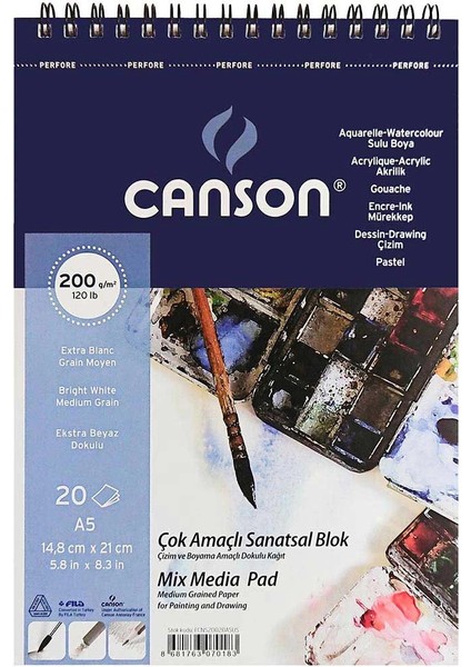 Finface Çok Amaçlı Sanatsal Resim ve Eskiz Çizim Defteri 200 Gr. A5 20 Sayfa
