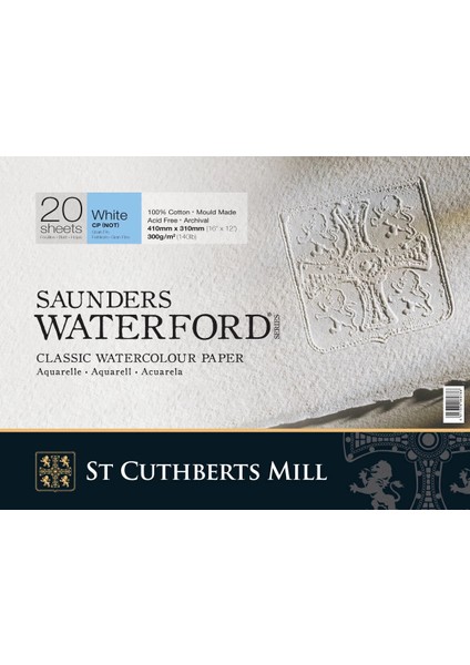 St. Cuthberts Mill Saunders Waterford Sulu Boya Defteri Blok Soğuk Baskı - Orta Doku 300 Gr. 31X41 Cm. 20 Yaprak