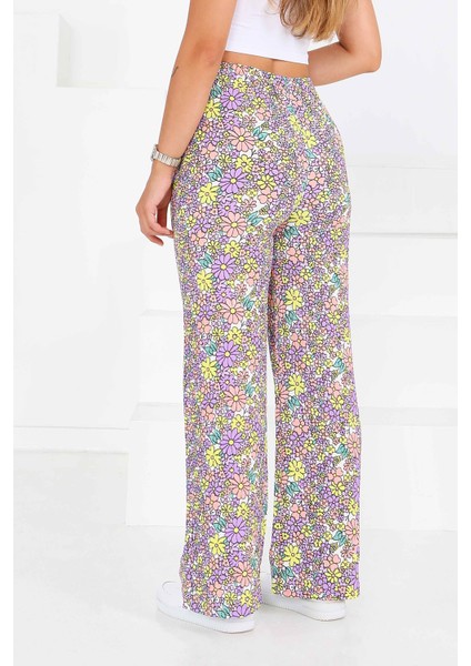Desenli Beli Lastikli Bürümcük Pantolon Lila - 27681 fırsatları
