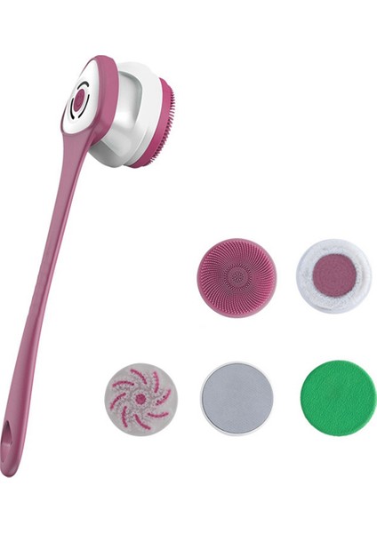 5'i 1 Arada Şarj Edilebilir Elektrikli Duş Fırçası Seti - Uzun Saplı Silikon Sırt Fırçası Banyo, Vücut Temizliği ve Masaj Için (Yurt Dışından)