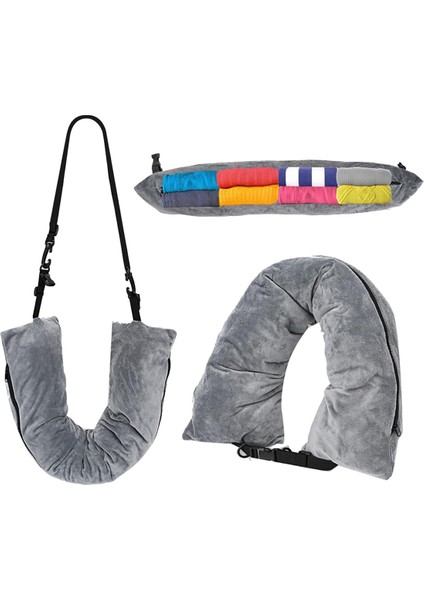 Seyahat Boyun Yastığı Giysilerle Doldurulabilen, Seyahat Için Doldurulabilen Boyun Yastığı, Ekstra Depolama Alanı Olan Gri Doldurulabilir Boyun Yastığı (Yurt Dışından)
