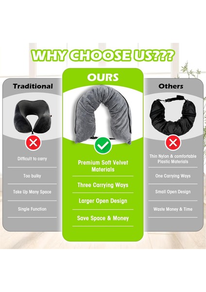 Seyahat Boyun Yastığı Giysilerle Doldurulabilen, Seyahat Için Doldurulabilen Boyun Yastığı, Ekstra Depolama Alanı Olan Gri Doldurulabilir Boyun Yastığı (Yurt Dışından) modelleri