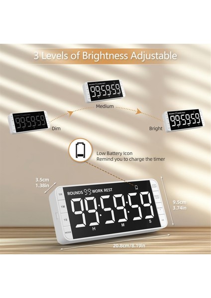 Mutfak Saat Zamanlayıcısı, Aralıklı Dijital Zamanlayıcı, 3 Parlaklık, 5 Alarm ve 4 Ses Seviyesi ile 7.8 Inç Büyük LED Ekran (Yurt Dışından) fiyatları
