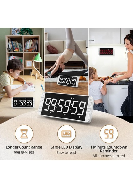 Mutfak Saat Zamanlayıcısı, Aralıklı Dijital Zamanlayıcı, 3 Parlaklık, 5 Alarm ve 4 Ses Seviyesi ile 7.8 Inç Büyük LED Ekran (Yurt Dışından) modelleri