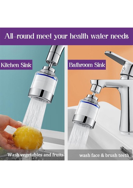 Banyo Lavabo Filtresi, Musluk 360 Derece Dönebilen Filtre Arıtıcı Mutfak Musluğu Filtrasyonu Kloru Giderir 2 Adet (Yurt Dışından) indirimleri