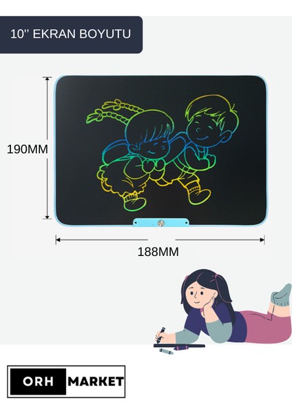 Mavi 10 İnç LCD Çizim Tableti – Şarjlı, Dijital Kalemli, USB Kablolu, Renkli Ekranlı Yazı Tableti modelleri
