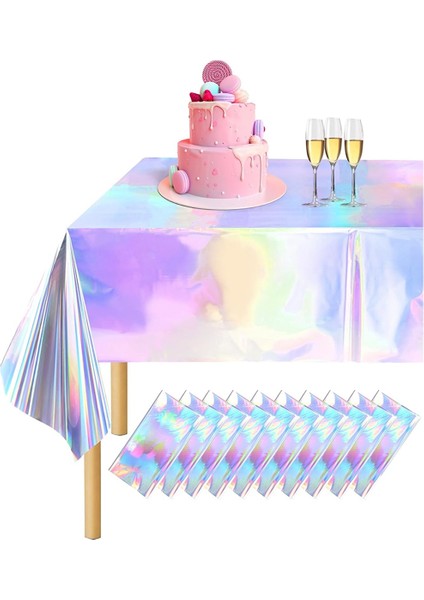 10'lu Paket Renkli Lazer Masa Örtüsü, Holografik Masa Örtüsü, 54 x 108 Inç Dikdörtgen Disko Masa Örtüsü, Simli Masa Örtüsü (Yurt Dışından)