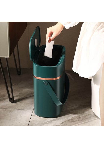 Yatak Odası/dar Yemek Atığı Kutusu/ofis/karavan Için Kapaklı ve Saplı 16 Litrelik Küçük Çöp Kutusu Plastik Çöp Kutusu Koyu Yeşil (Yurt Dışından) modelleri