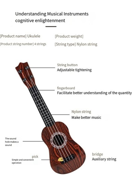 Brown Children&#39;s Guitar Ukulele Başlangıç ​​enstrümanı Toddler Gitar Mini Boyut Klasik Ukulele (Yurt Dışından) fırsatları