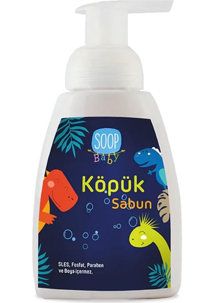 Bebek Köpük Sabun Pudra Kokulu Dinozor 300 ML | Vegan Hipoalerjenik | Eğlenceli Köpük Form