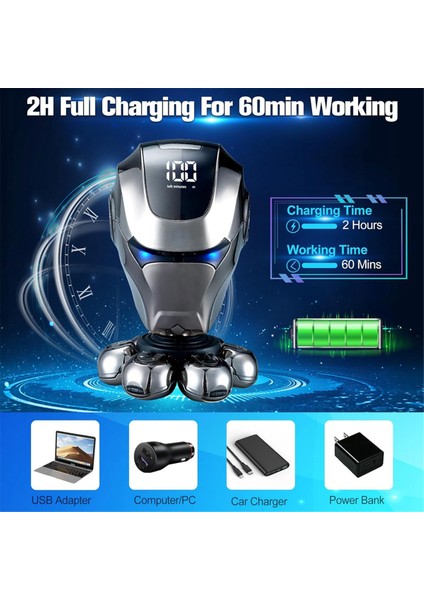Elektrikli Kafa Tıraş Makinesi, Burun Kılları, Favoriler Düzeltici, Yüz Fırçası, LED Ekranlı 7d Döner Tıraş Makinesi ile 5'i 1 Arada Kafa Tıraş Makinesi (Yurt Dışından) indirimleri