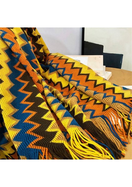 Boho Örgü Battaniyeler, Süper Yumuşak Rahat Kanepe Dekoratif Battaniyeler, Yatak, Kanepe, Dış Mekan Battaniyesi 127X172 cm (Yurt Dışından)