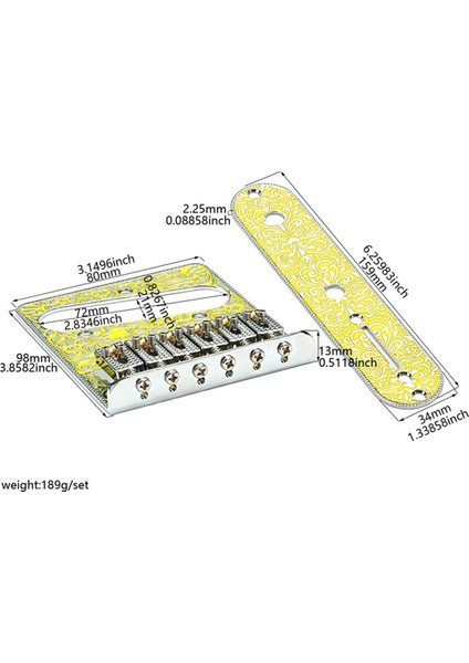 Tl Elektro Gitar Parçaları Için Oyma Dekoratif Desenli 6 Dize Silindir Eyer Köprüsü ve Kontrol Plakası (Yurt Dışından)