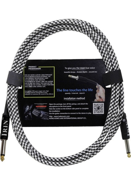 Irin Gitar Kablosu Müzik Aleti Kablosu Elektrik Kutusu Bas Ses Kablosu Örgülü Gürültü Azaltma Kablosu (6 Metre) Siyah Beyaz (Yurt Dışından)