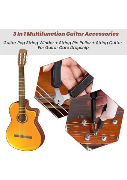 3&#39;ü 1 Arada 1 Çok Fonksiyonlu Gitar Aksesuarları Gitar Peg Dize Sarıcı + Dize Pimi Çektirme + Dize Kesici Gitar Bakımı Dropship (Yurt Dışından) indirimleri
