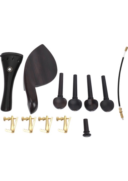 Bir Natrual Ebony Wood 4/4 Keman Aksesuarları 4 Adet Mandal, Chinrest Chin Rest, Bitiş Pimi, 4pcs Ince Altın Tuner, Kuyruk Bağırsağı (Yurt Dışından)