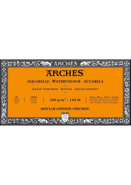 Sulu Boya Defteri Blok Rough - Kalın Doku 300 Gr. 15X30 Cm. 20 Yaprak