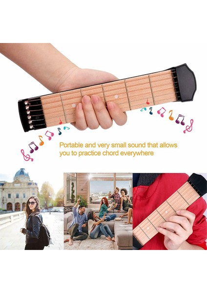 Taşınabilir Cep Gitar Eğitmeni 6-String 6-Fret Ahşap Boyun Akor Uygulama Aracı Yeni Başlayanlar (Yurt Dışından) fiyatları