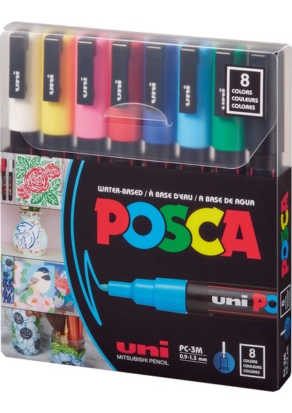 Posca Pc-3m 0.9-1.3 Su Bazlı Boyama Markörü Seti Ana Renkler 8 Renk