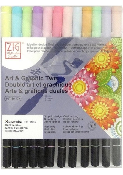 Art & Graphic Twin Marker Brush Pen Çift Uçlu Çizim Kalemi Seti 12 Renk Pastel Colors