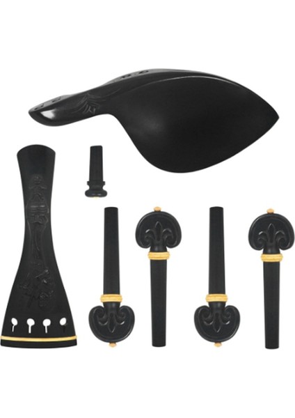 El Oyma Ebony Keman Aksesuarları 4 Parçalı Rölyef Çiçek Kuyruk Yayını, Pegs, Chinrest ve Endpin (Yurt Dışından)