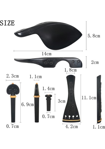El Oyma Ebony Keman Aksesuarları 4 Parçalı Rölyef Çiçek Kuyruk Yayını, Pegs, Chinrest ve Endpin (Yurt Dışından) fiyatları