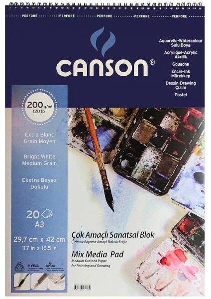 Finface Çok Amaçlı Sanatsal Resim ve Eskiz Çizim Defteri 200 Gr. A3 20 Sayfa