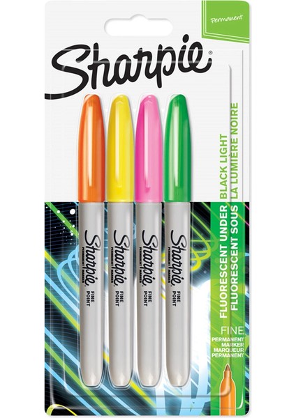 Permanent Marker Kalem Seti Fine Uç 4 Renk Neon Renkler