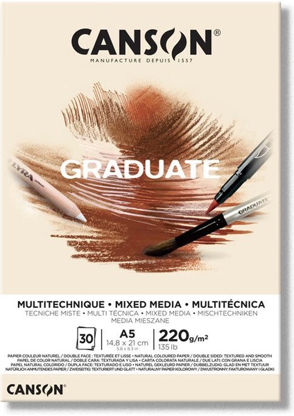 Graduate Mixed Media Çok Amaçlı Eskiz Çizim Defteri Natural 220 Gr. A5 30 Sayfa