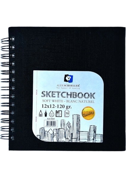Sketchbook Sert Kapak Spiralli Eskiz Çizim Defteri 120 Gr. 12X12 Cm. 70 Yp.