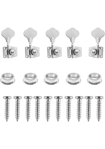 5pcs Gitar Aksesuar Vintage Açık Bas Gitar Ayarlama Tuşları Pegs Makine Başlıkları Tunerler 5 Dizeler Için Siyah 1L4R Bas Gümüş (Yurt Dışından)
