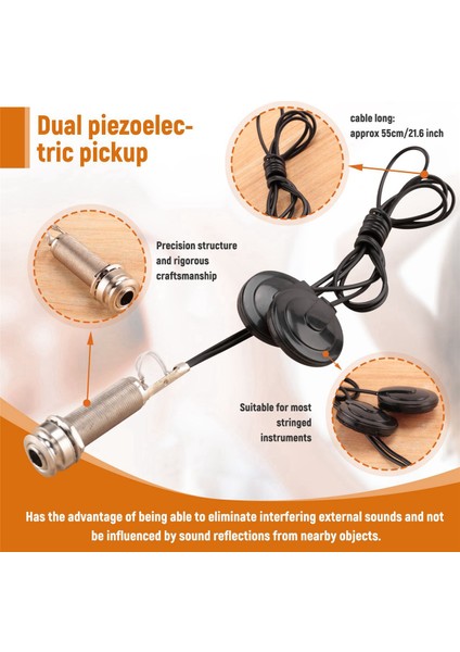 21 Inç Tel Uzunluğu 1/4 Inç Çıkış Jakı 2 In 1 Piezo Pikap Disk Dönüştürücü Gitar Kemanı Ukulele Mandolin Banjo Cello (Kapak Ile) (Yurt Dışından) indirimleri