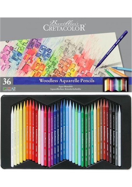 Aqua Monolith Ağaçsız Sulandırılabilr Aquarell Boya Kalemi Seti 36 Renk Metal Kutu