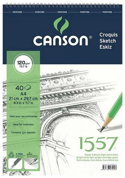 1557 Eskiz Çizim Defteri 120 Gr. Üstten Spiralli A4 40 Sayfa